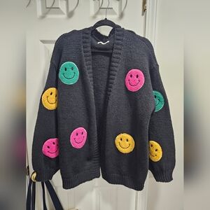 Smiley Face Black Cardigan Sweater